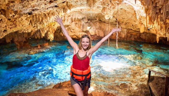 Discover your most mystical side as you explore breathtaking cenotes and embark on an underground expedition through majestic caves. Admire formations of stalactites, stalagmites, and columns sculpted by water over more than 5 million years. This experience includes a refreshing swim in a cenote and a guided tour through underground caves to uncover the hidden secrets of these natural wonders.